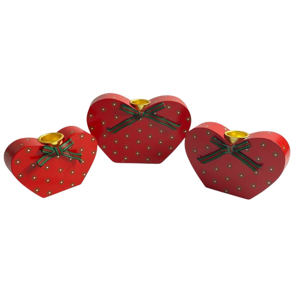 Wooden Heart Candle Holder Christmas Valentines Day Country Cottagecore Lot of 3